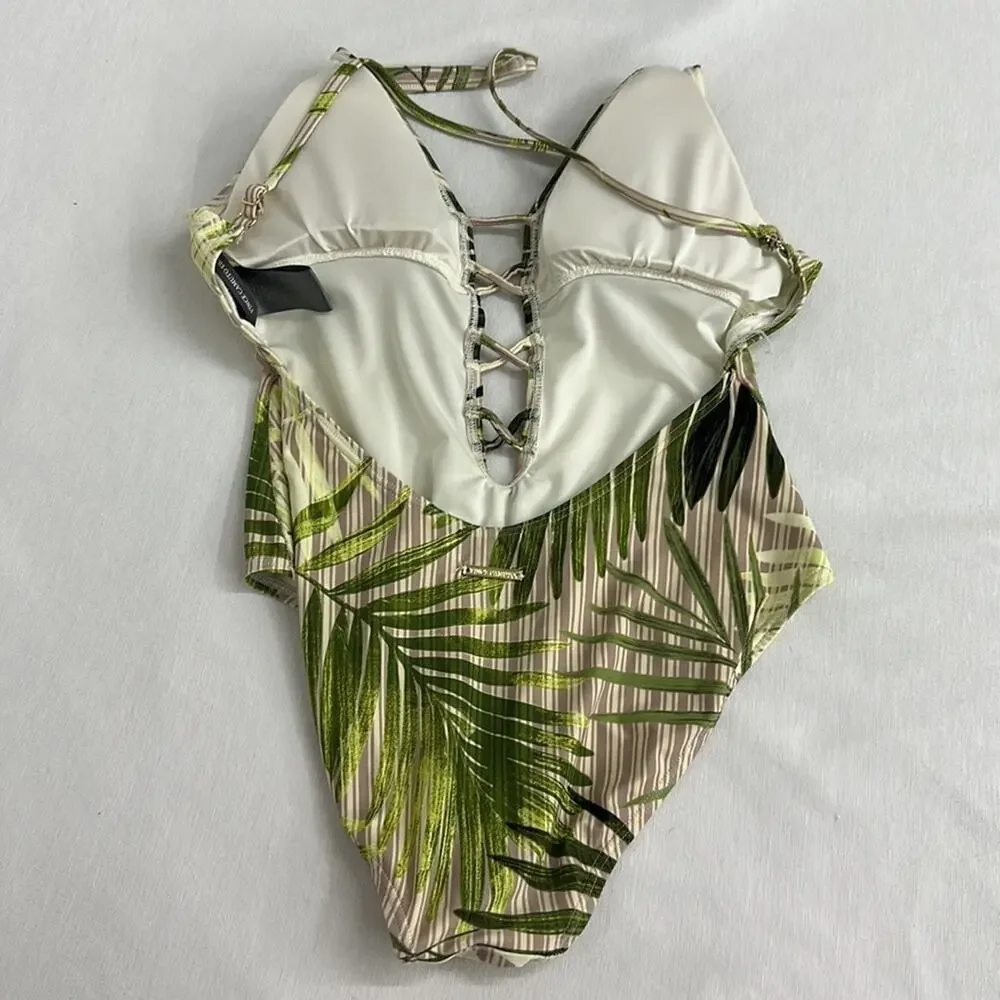 Vince Camuto Tropical Green Plunge One Piece Size 12 - Picture 7 of 13